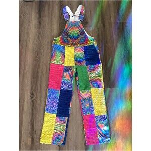 XS unisex overalls patchwork festival outfit rave raver pants y2k boho